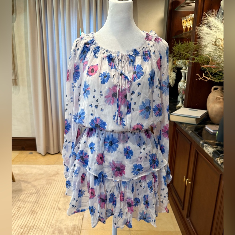 LoveShackFancy Blue Pink and White Floral Dress